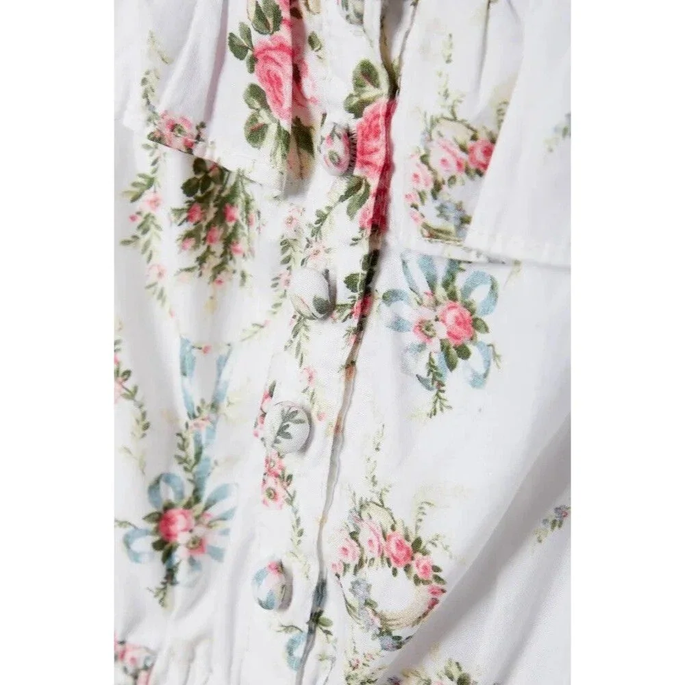 LoveShackFancy Terrence Dress M Vanilla Kisses Floral Smocked Puff Sleeve Maxi - Picture 11 of 16